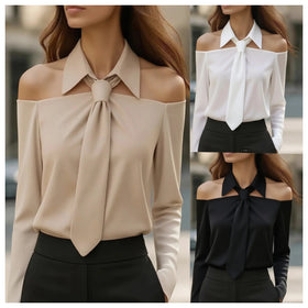 Fashion Women Tank Top Halter Neck Strap Lapel Design Long Sleeve Blouses Sexy Shirt For Spring Summer